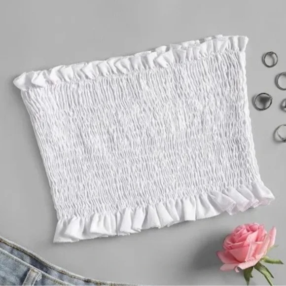 Zaful Smocked ruffled Bandeau Tube Top women’s Size L - Xl - Picture 2 of 3